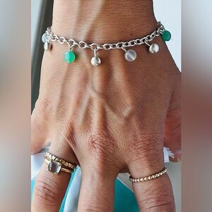 RARE Tiffany & Co Chrysoprase, Moonstone, Bead Bracelet, 6.9"